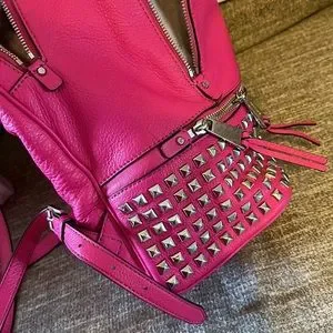 ? Michael Kors Rhea Zip Large Studded Leather Backpack - Raspberry ? Michael Kors Rhea Medium Backpack Color-Block MK Dark  main image 4